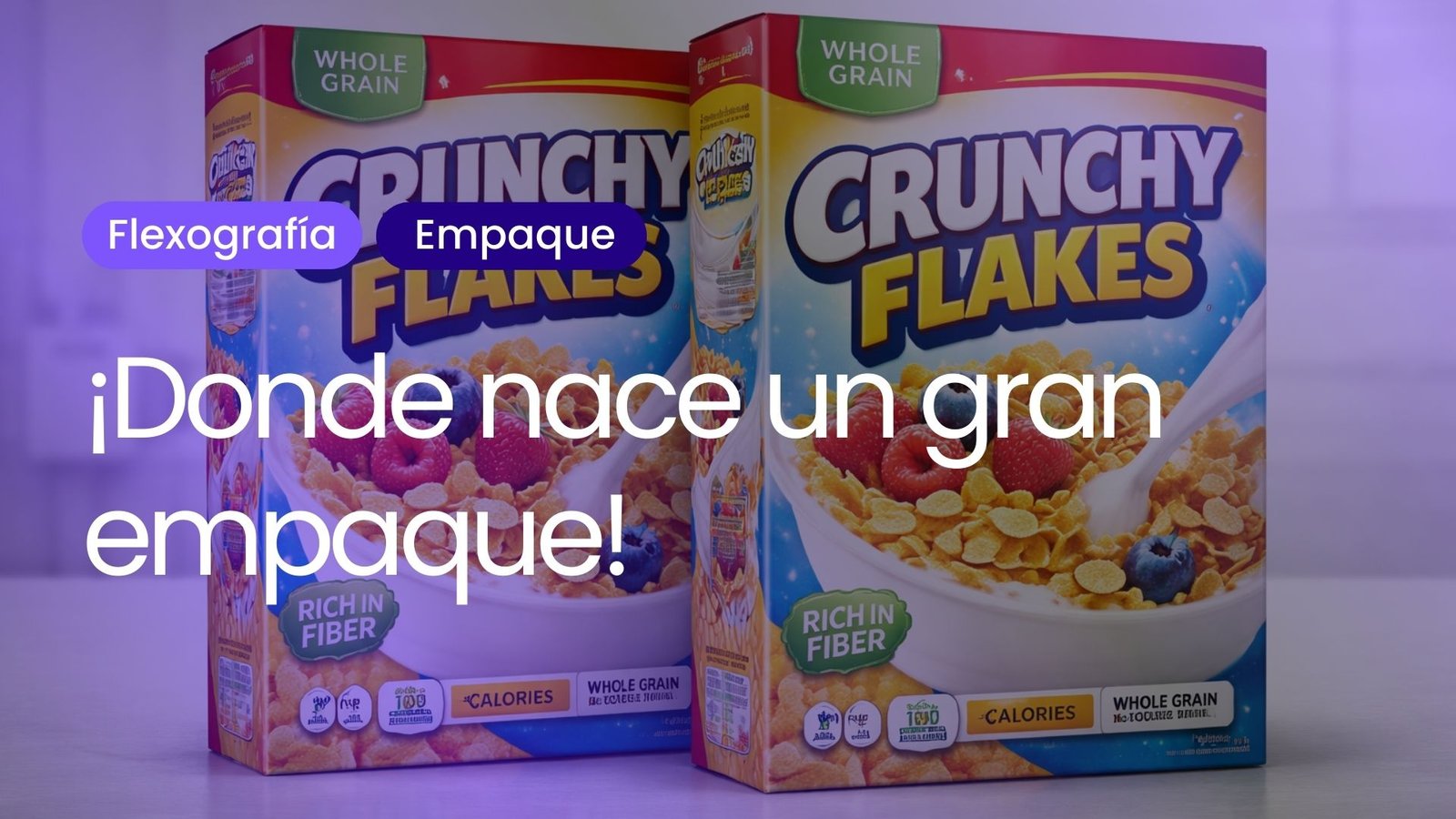 Empaques de cereal Crunchy Flakes, ejemplo de flexografía y preprensa de Venflex.
