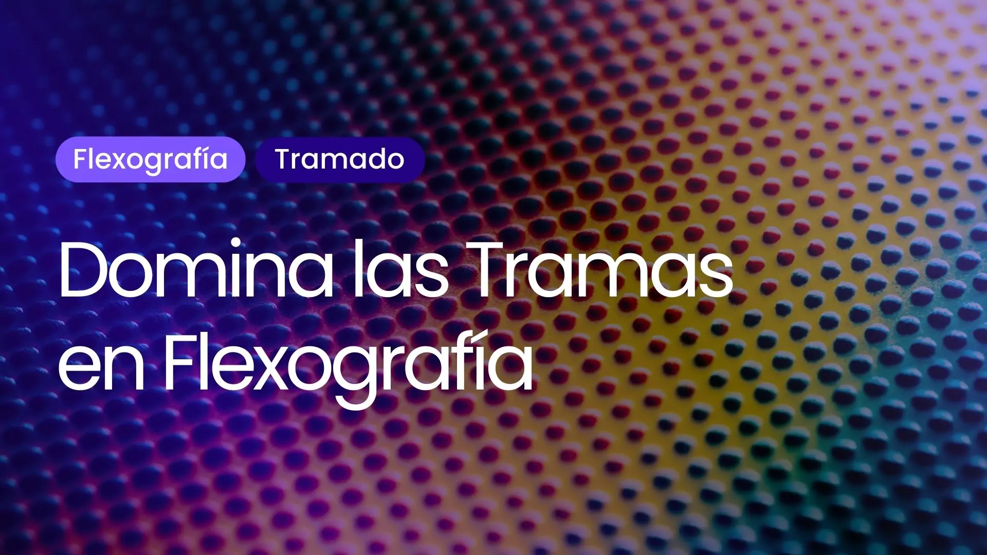 trama de puntos de colores en impresión flexográfica con texto educativo superpuesto