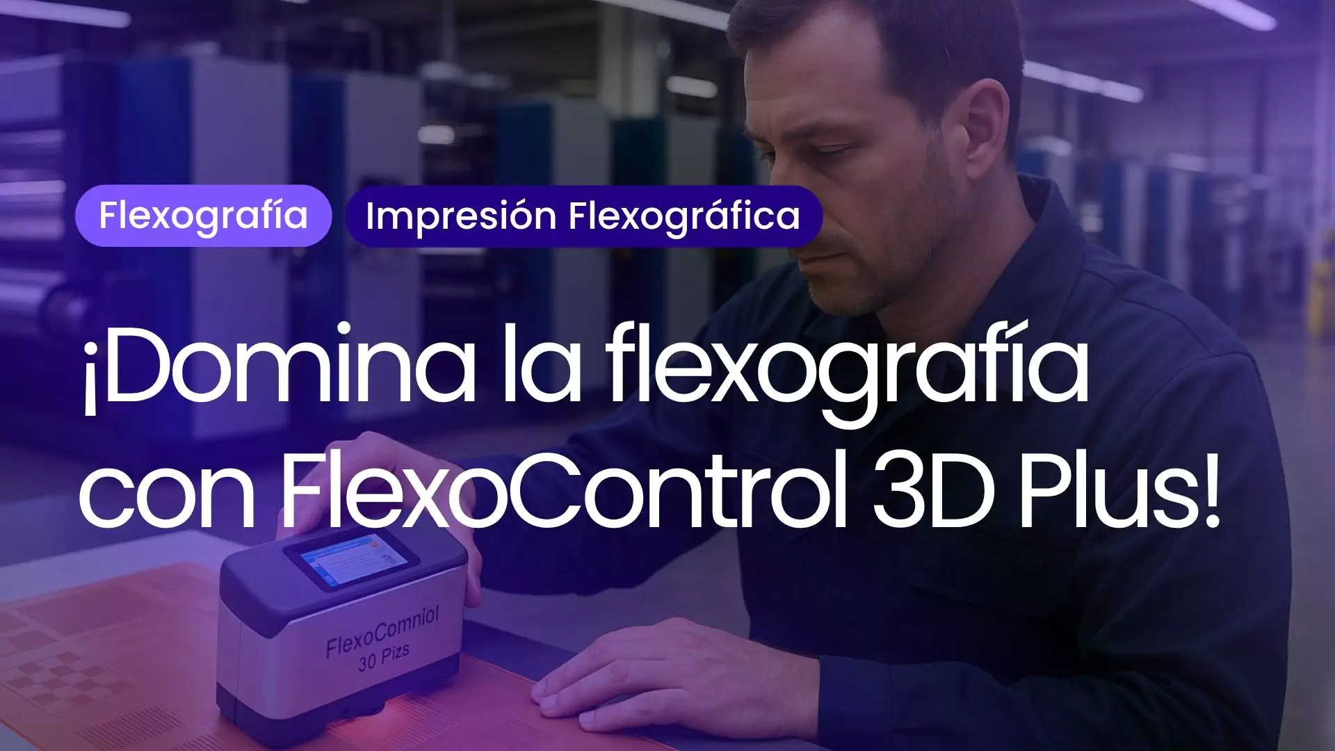 Operador usando FlexoControl 3D Plus en un proceso de impresión flexográfica